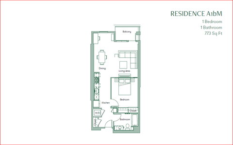 The Baxter floorpan 1 Bedroom 1 Bath 773 square feet at The Baxter Apartments, Los Angeles, CA, 90028